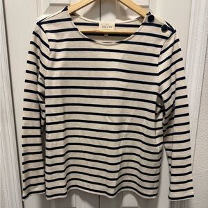 Sézane Navy and Cream Striped Top